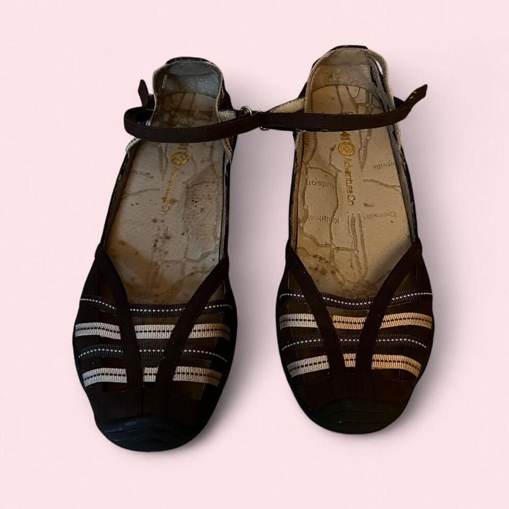 Jeep Women's Brown and Pink Strappy Ballet Flats 6.5M